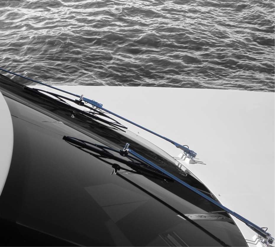 Pantograph wipers on a yacht windscreen